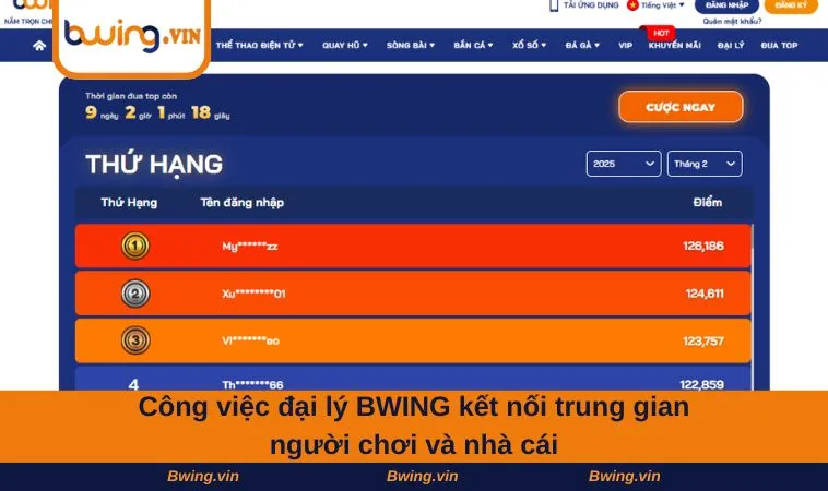 Công việc đại lý BWING kết nối trung gian người chơi và nhà cái
