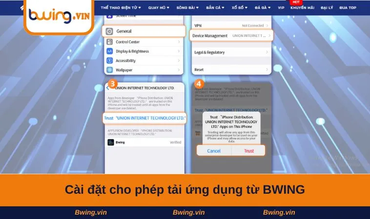 Cài đặt cho phép tải ứng dụng từ BWING