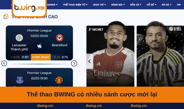 Thể thao BWING có nhiều sảnh cược mới lạ